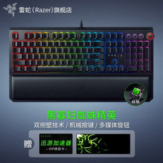 雷蛇(Razer)黑寡妇蜘蛛精英版 机械键盘 有线键盘 游戏键盘 104键 RGB 电竞 黑色 绿轴 有腕托 吃鸡神器