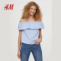  H&M DIVIDED HM0602716 女士一字领露肩衬衫 (40、蓝)