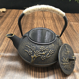 当当优品 铸铁壶 松竹梅 900ml+平底煎锅 24cm