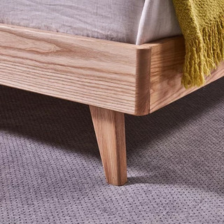A家家具 北欧纯实木软包布艺靠背双人床 框架床 1.8*2m