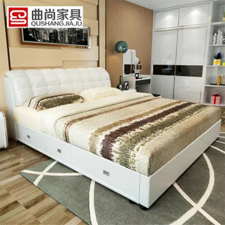 Qushang 曲尚 牛皮双人床 1.8*2m +山棕床垫+床头柜 2个