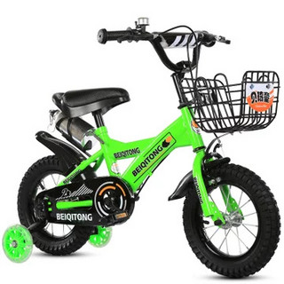 贝琦童 儿童自行车 14寸 C款至尊荧光绿+闪光轮+铁筐+礼包 