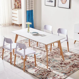 香河家具城 北欧简约方形可伸缩实木餐桌椅组合 1桌4椅（120-160cm）