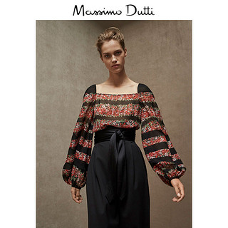 Massimo Dutti 05138555800 限量版局部花卉印花真丝衬衫