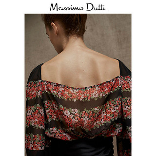 Massimo Dutti 05138555800 限量版局部花卉印花真丝衬衫