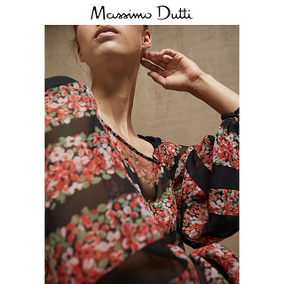 Massimo Dutti 05138555800 限量版局部花卉印花真丝衬衫