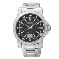SEIKO 精工 Premier系列 SUR015J1 男士石英表 黑色表盘 不锈钢表带