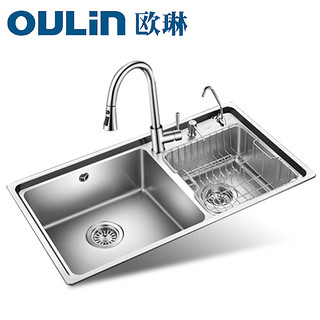 OULIN 欧琳 OLWGJ003 双水槽套餐 抽拉厨房水龙头+水槽