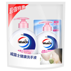 Walch 威露士 健康抑菌滋润洗手液525ml大瓶+250ml袋 杀菌99.9%泡沫易冲洗护手