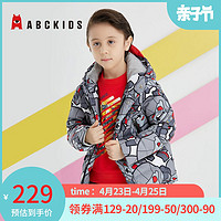 abckids童装 冬季新款男童羽绒服冬季中大童儿童保暖连帽外套