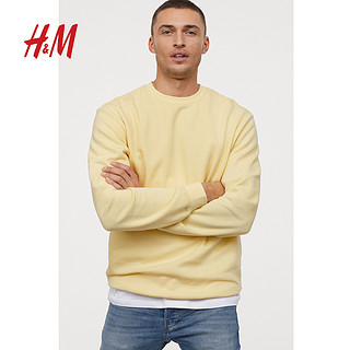 H&M 男士圆领纯色宽松长袖卫衣0685813 浅黄色 170/100A