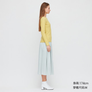 UNIQLO 优衣库 424843 女款罗纹船领长袖T恤 42浅黄色 155/80A/S