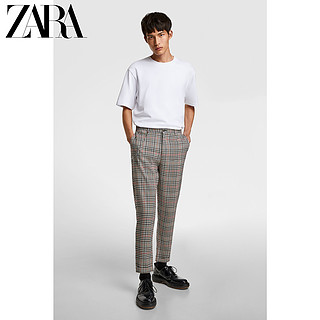 ZARA 08288422330 男士格子九分收腿裤工装裤