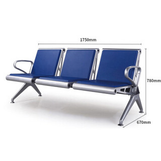 锐达星机场椅三人位连排椅银行公共座椅车站等候长椅带坐垫-蓝色