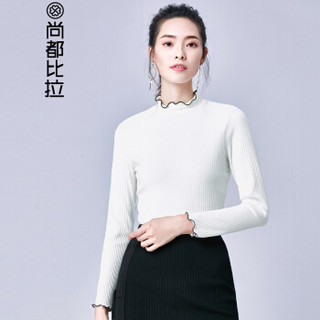 尚都比拉（Sentubila） 百搭花边半高领针织T恤女2019新款纯色打底上衣 174T0718336 白色 XXL