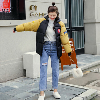 sustory 女装 2019年冬季新款韩版短款连帽学生装宽松棉服 QDsu416 黄色 M
