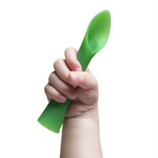 olababy婴儿辅食勺硅胶软勺子(绿芽短柄训练勺+绿芽长柄喂食勺)