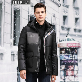 吉普(JEEP)羽绒服男2019冬季新品连帽上衣男士户外休闲保暖白鸭绒厚款外套X-8803 黑色 M