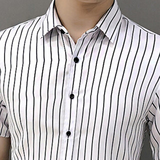 卡帝乐鳄鱼（CARTELO）短袖衬衫 2019夏季新款男士时尚潮流条纹翻领短袖衬衣512-D16白黑色M
