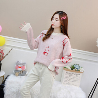 米兰茵（MILANYIN）女装2019韩版新款圣诞丑毛衣女铃铛套头加厚冬季新款针织衫 NYml1054 米红色 均码