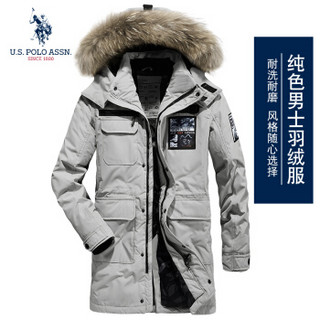 U.S. POLO ASSN. 羽绒服2019新款男士青年连帽商务中长款纯色加厚保暖冬季羽绒大衣冬装 6194117030 黑色 2XL