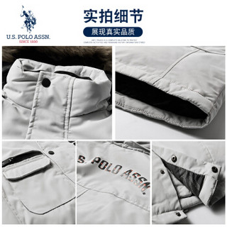 U.S. POLO ASSN. 羽绒服2019新款男士青年连帽商务中长款纯色加厚保暖冬季羽绒大衣冬装 6194117030 黑色 2XL