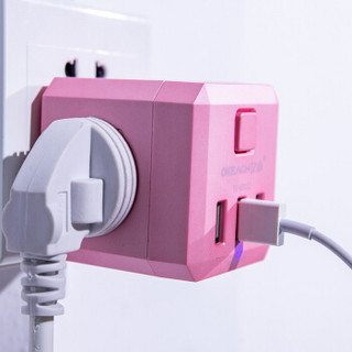亿卓（OKEACH）USB插板 插座 插线板 插排 排插魔方USB拓展转换器Z-M801U粉色