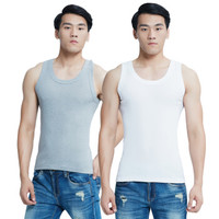 宜而爽(YOUR SUN)男士螺纹背心纯棉紧身工字型男修身运动打底汗衫2件组合装 2041211-2白色+麻灰 M/165