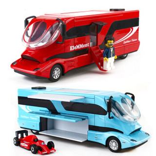 亚之杰玩具汽车模型仿真合金车金属模型房车声光电动蓝色送一辆赛车