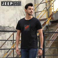 吉普(JEEP)短袖T恤青年男士休闲棉质舒适透气圆领半袖2020夏季男装X-3917 黑色 2XL