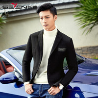 柒牌男装SEVEN 西服男 中青年时尚潮流修身单件西服外套 113C18070 黑色 9 B50