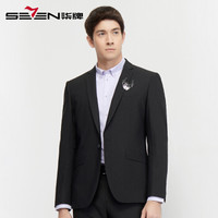 柒牌男装SEVEN 西服男 中青年时尚刺绣休闲单件西服外套 113C18130 黑色 9 B48