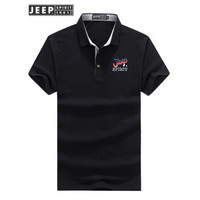 吉普(JEEP)短袖T恤男士多色舒适透气百搭翻领POLO衫2018夏季新品男装CHH61 黑色 3XL