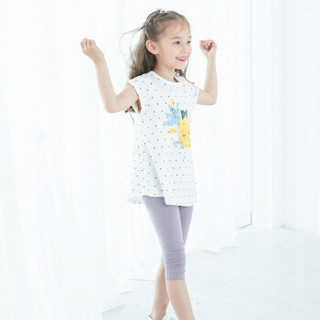 欧麦贝贝 儿童套装女夏季薄款短裤儿童休闲运动两件套T恤   小柠檬白色 150CM