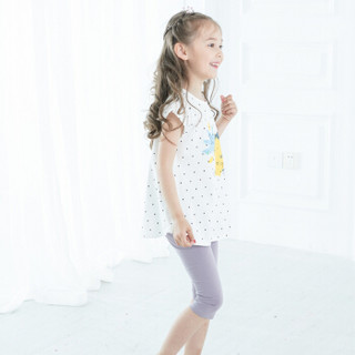欧麦贝贝 儿童套装女夏季薄款短裤儿童休闲运动两件套T恤   小柠檬白色 150CM