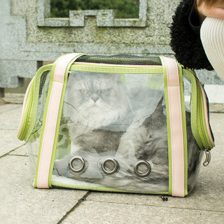 乐优派猫包猫咪外出透明包便携透气宠物用品大号背包书包拎挎包幼猫狗狗太空舱猫袋携带旅行单肩PU皮粉绿色