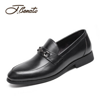 宾度 （J.Benato）  英伦商务皮鞋男士头层牛皮百搭套脚正装婚鞋   T8C421 黑色 39