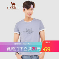 骆驼（CAMEL）男装 2020夏季男短袖t恤圆领休闲宽松上衣纯色舒适打底衣 XAB419076 紫罗兰L