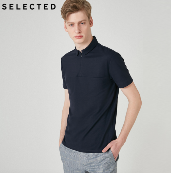 selected 思莱德 419206524 男士拉链短袖polo衫
