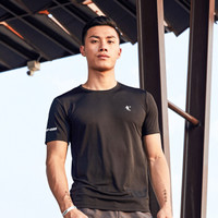 QIAODAN 乔丹 男装T恤透气健身运动装跑步上衣圆领短袖 XHS2381377 黑色 S