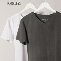 MARKLESS 2件装短袖T恤男2020春夏V领纯色修身打底衫青年基础简约休闲上衣TXN603M1白色+灰色 170/92A（M）