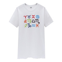 宜而爽(YOUR SUN)纯棉星座文化衫夏装圆领大码宽松短袖T恤衫男女青年情侣装多色 1965111白色-12星座 L/170