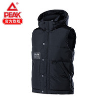 匹克马甲男冬季新款印花防风保暖连帽棉马甲背心运动休闲上衣男R 黑色 S/160