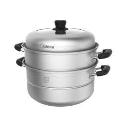 Midea 美的 美的(Midea)不锈钢双层蒸锅蒸鱼肉馒头复底汤锅26cm 燃气电磁灶通用家用多层多功能蒸煮锅 不锈钢色