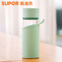 苏泊尔(SUPOR)玻璃杯420ml耐热水杯透明水晶杯便携泡茶杯子 艾草绿  420mL