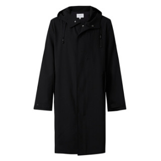 mecity男新款黑色羊毛连帽中长款风衣外套530366正黑16588a