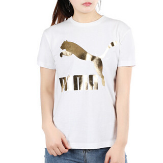 彪马 PUMA 女子 生活系列 Classics Logo Tee 短袖T恤 579406 52彪马白-金箔 XL码 (亚洲码)