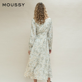 MOUSSY V领高腰抽褶碎花印花时尚法式连衣裙010CAH30-7170