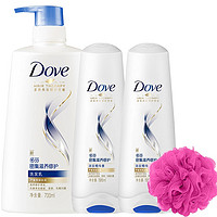 百亿补贴：Dove 多芬 密集滋养修护洗护套装 (洗发乳700ml+润发精华素195ml*2瓶+送浴花)