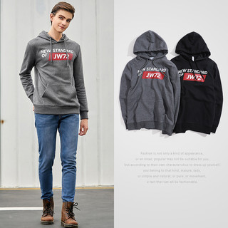 JEANSWEST 真维斯 男士连帽印花卫衣JE-84-171105 黑色M